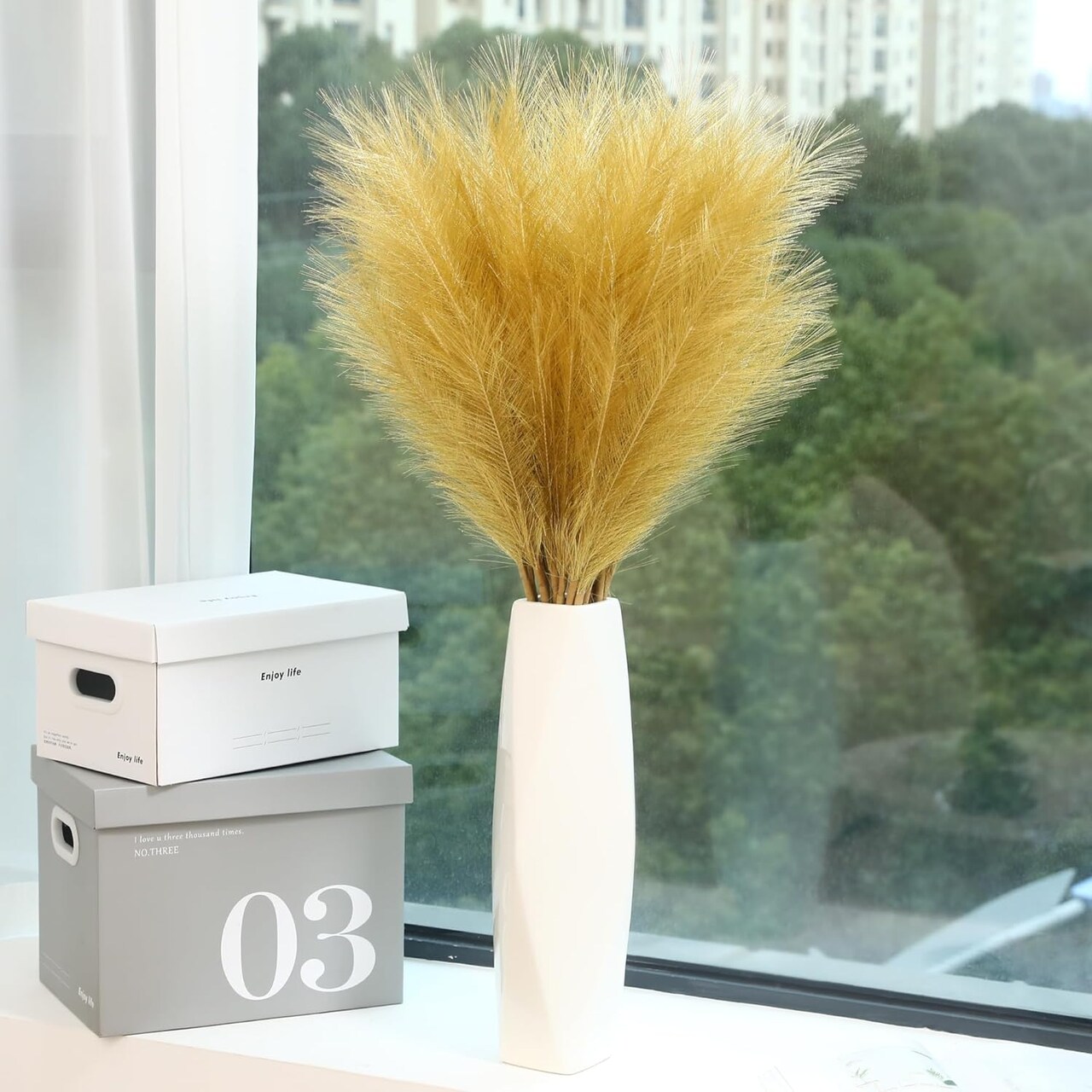 9 Stems Gold Pampas Grass – 38 Inch Tall Faux Pompous Grass for Wedding Arrangements, Great Gatsby Party & Home Décor